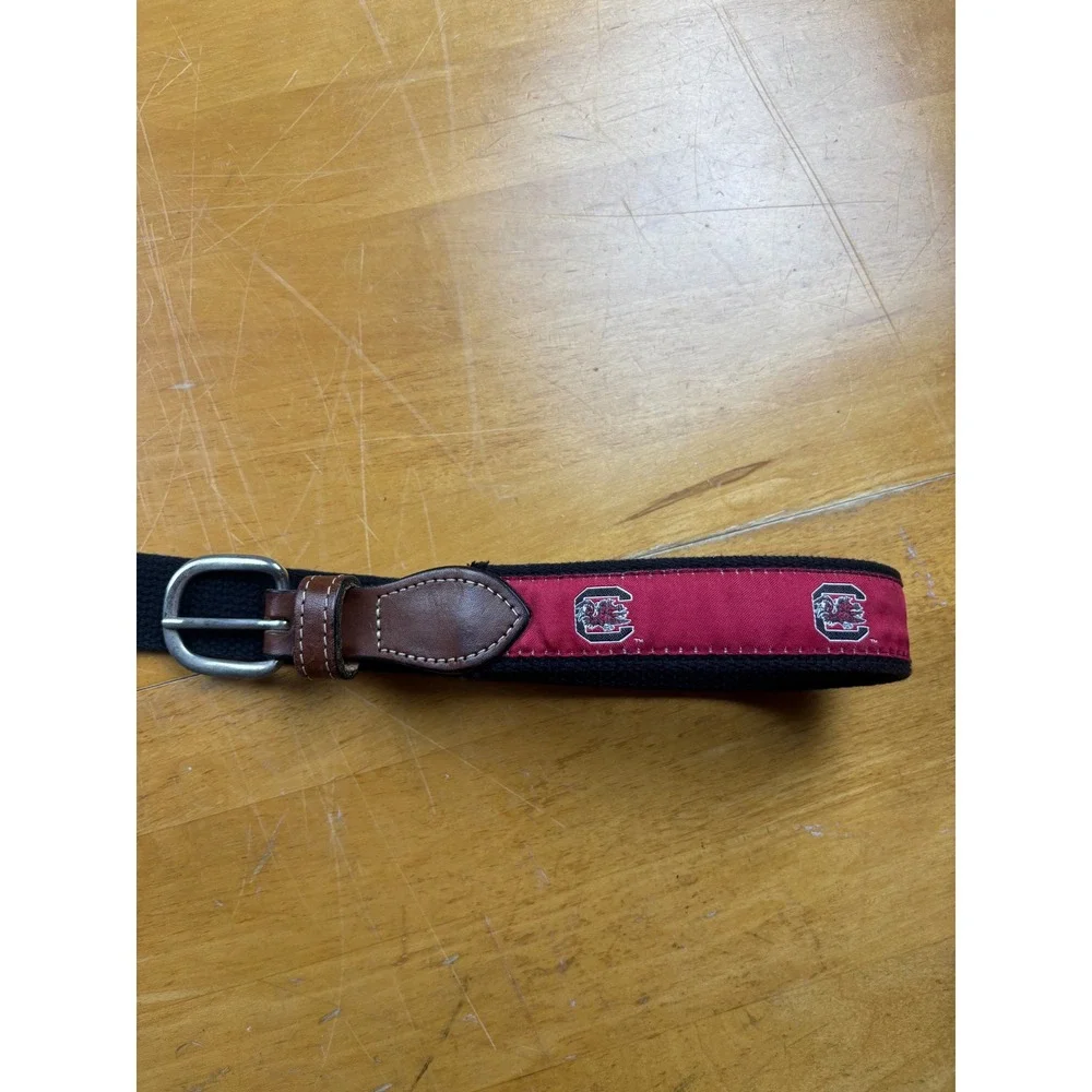 South Carolina Gamecocks Belt Mens 30 Garnet Black Ribbon Leather Tab NCAA